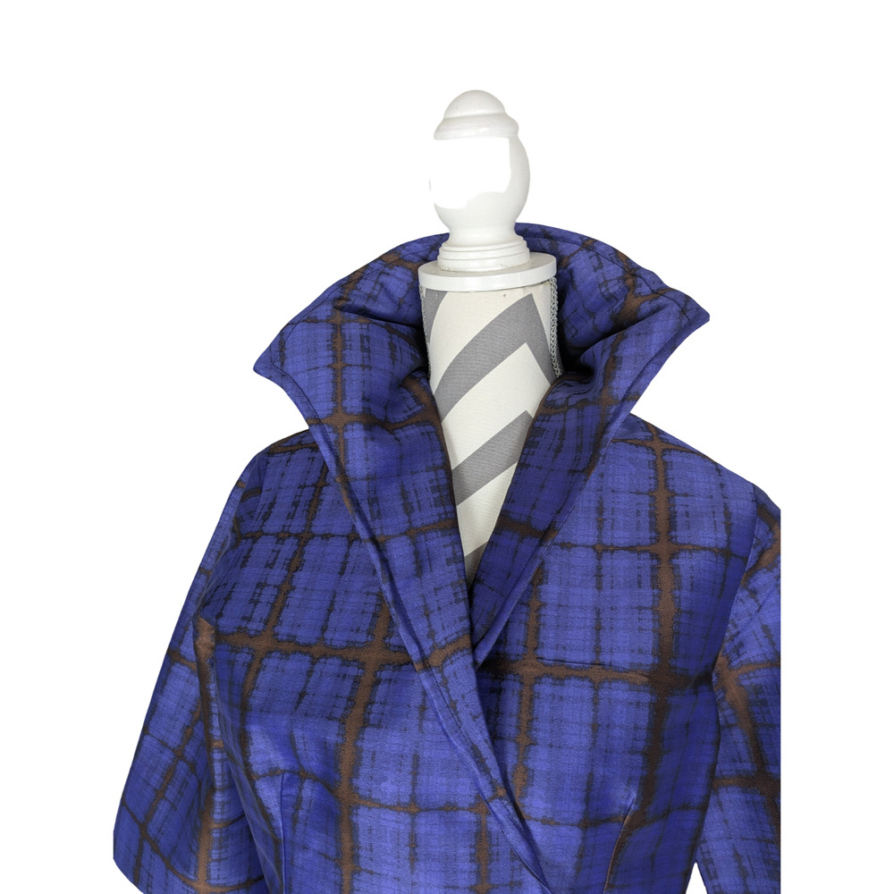Lorain Croft Silk Wired Collar Abstract Print Jacket Medium Blue Brown - Picture 4 of 9